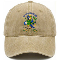 Off To Watch Futebol Washed Cotton Baseball Cap Funny Brazil Macaw Soccer Fan