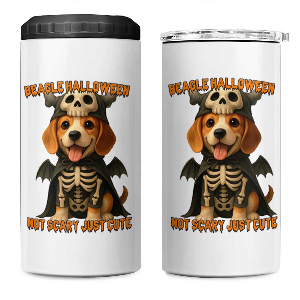 Beagle Halloween Skeleton 4 in 1 Can Cooler Tumbler Not Scary Just Cute Dog Lover