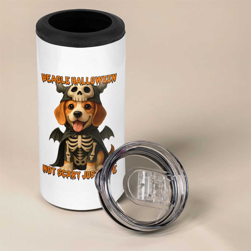Beagle Halloween Skeleton 4 in 1 Can Cooler Tumbler Not Scary Just Cute Dog Lover