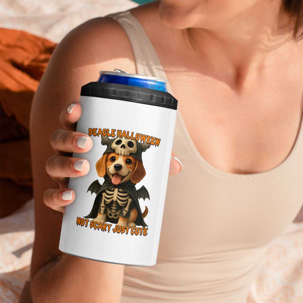 Beagle Halloween Skeleton 4 in 1 Can Cooler Tumbler Not Scary Just Cute Dog Lover