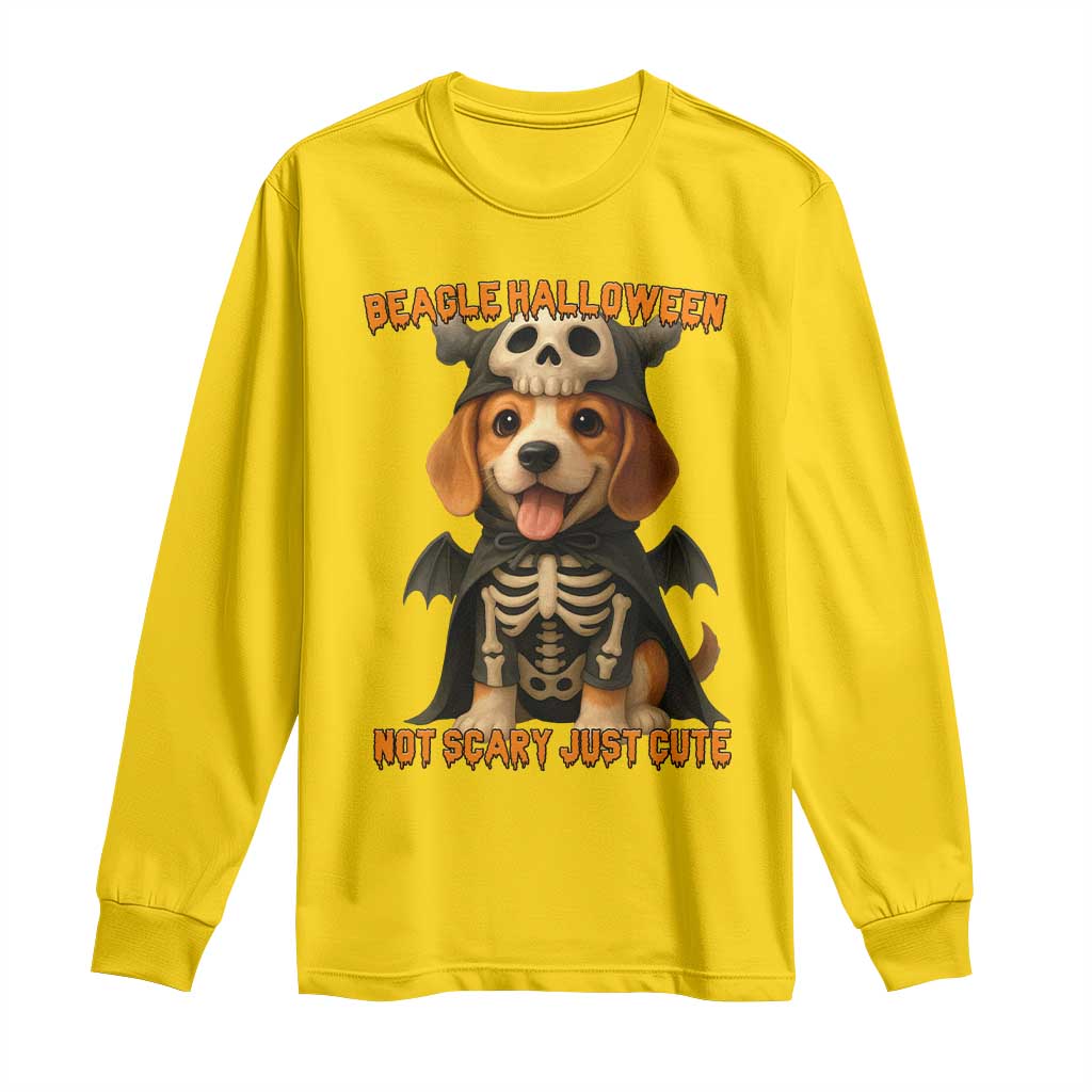 Beagle Halloween Skeleton Long Sleeve Shirt Not Scary Just Cute Dog Lover - Wonder Print Shop