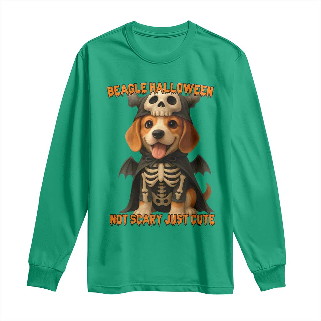 Beagle Halloween Skeleton Long Sleeve Shirt Not Scary Just Cute Dog Lover - Wonder Print Shop