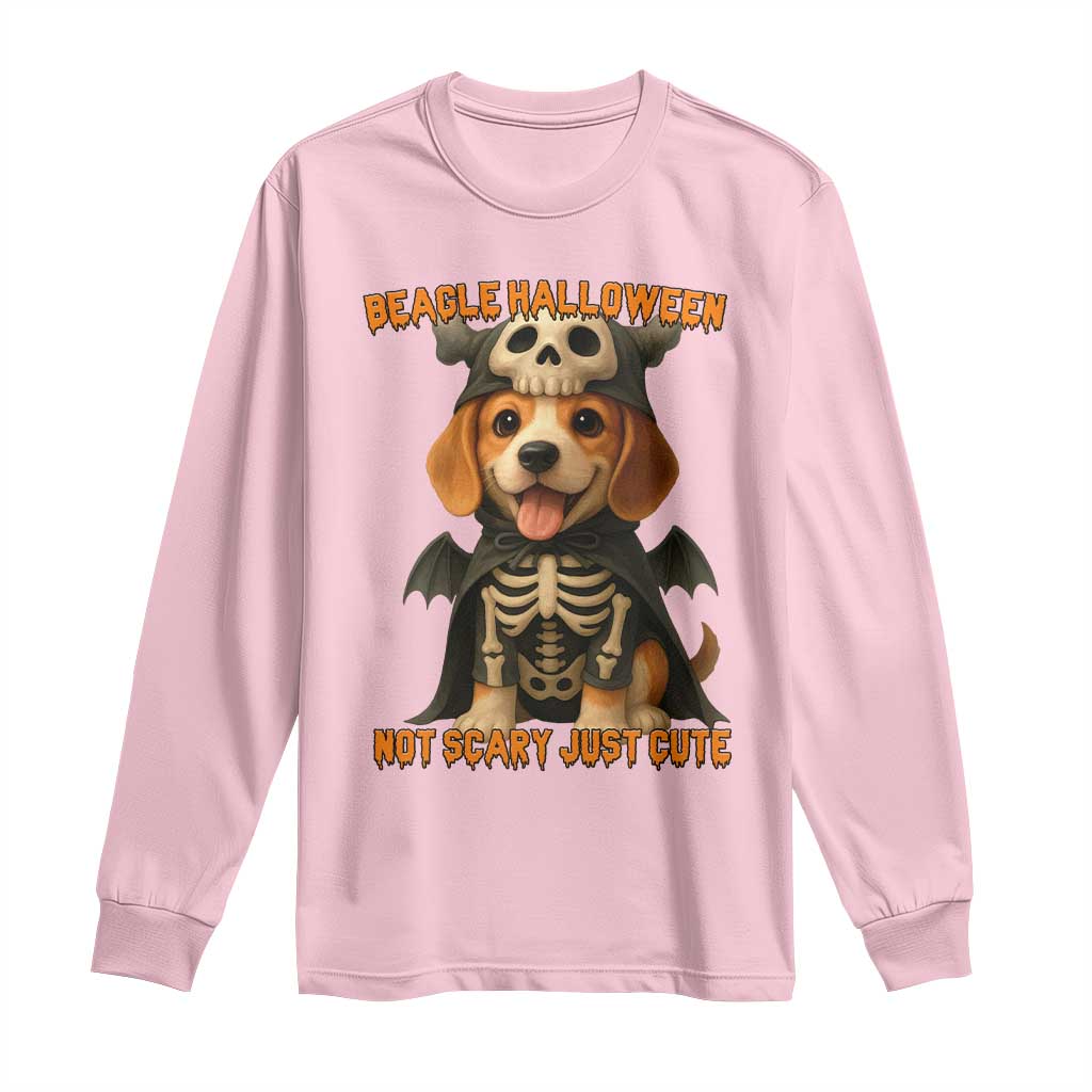 Beagle Halloween Skeleton Long Sleeve Shirt Not Scary Just Cute Dog Lover - Wonder Print Shop