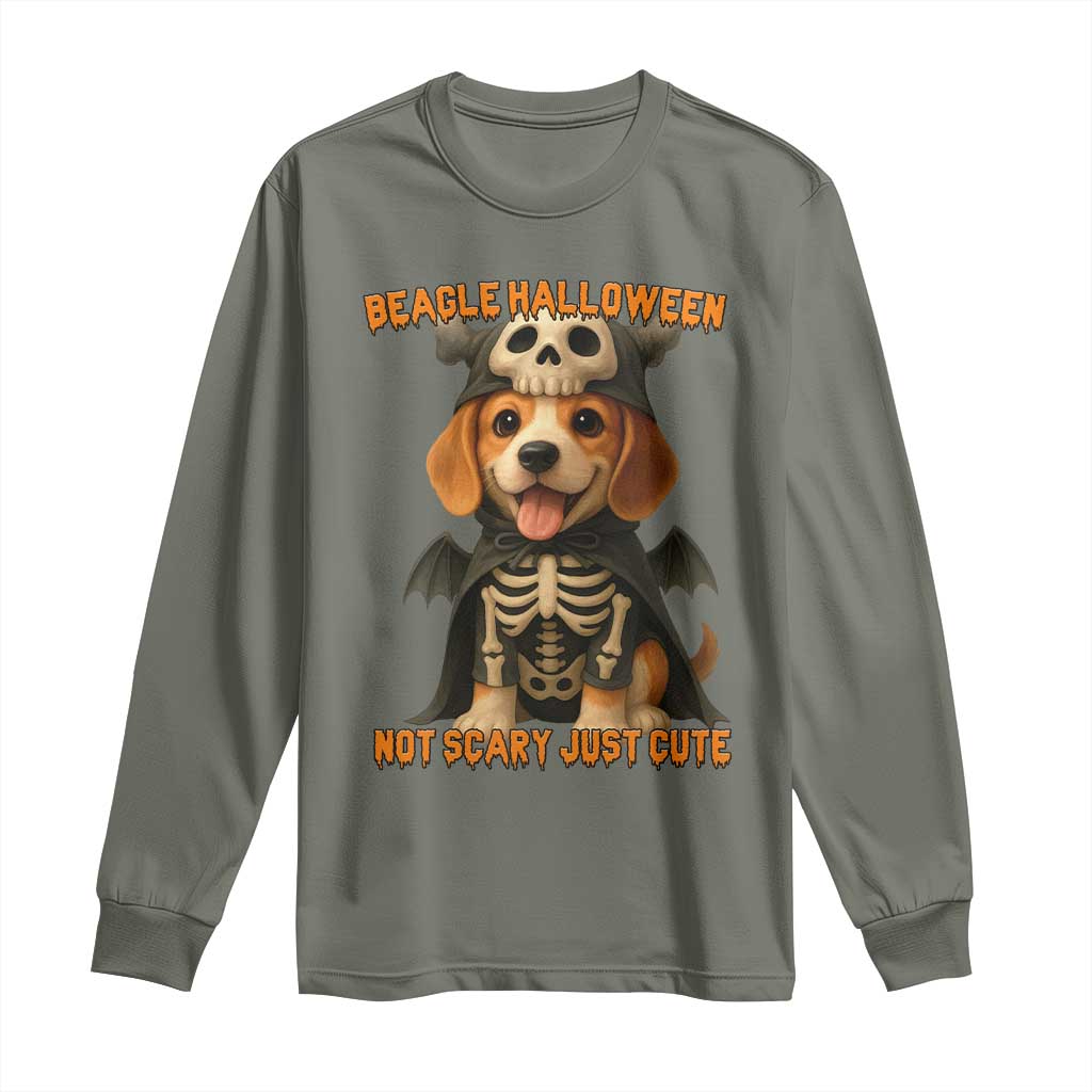 Beagle Halloween Skeleton Long Sleeve Shirt Not Scary Just Cute Dog Lover - Wonder Print Shop