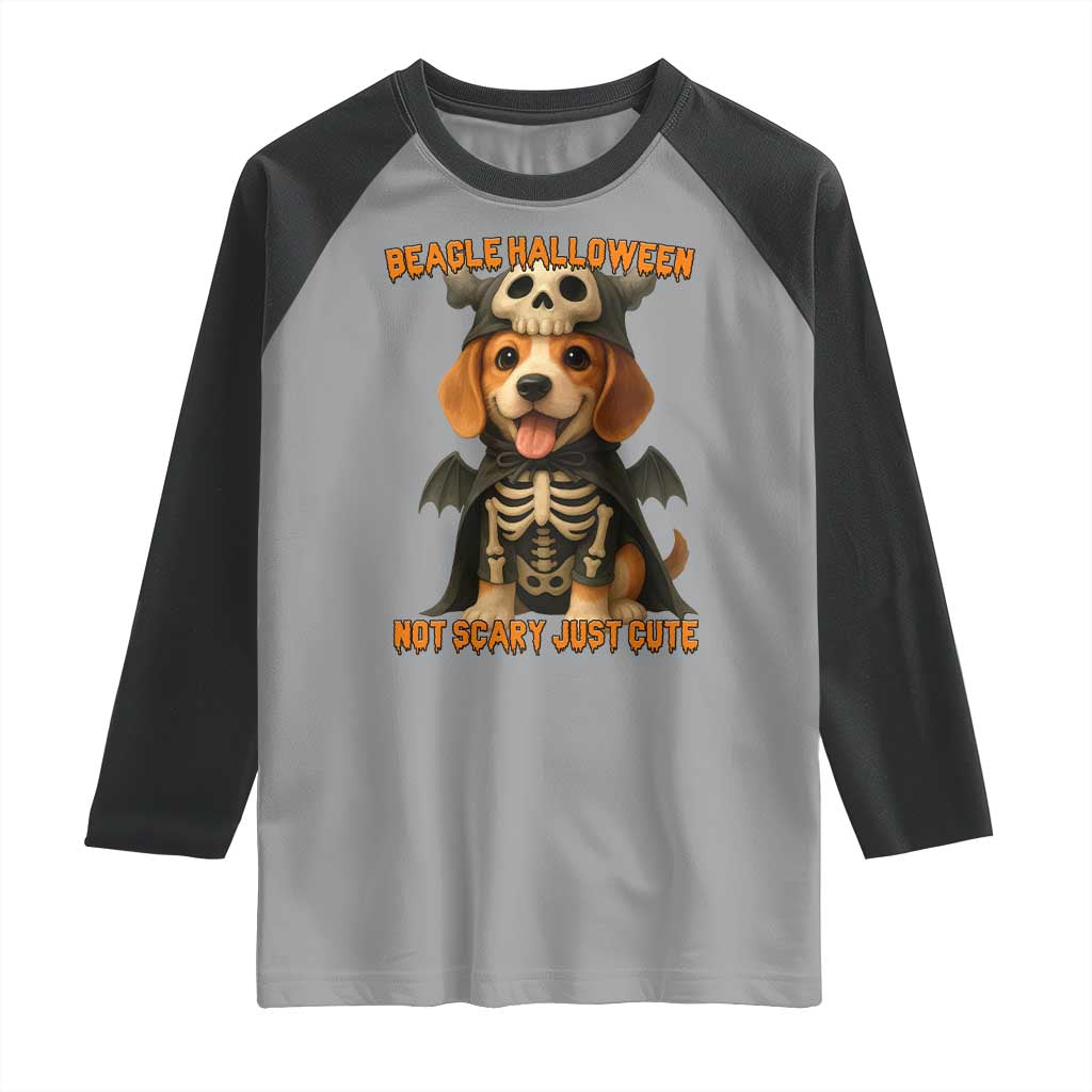 Beagle Halloween Skeleton Raglan Shirt Not Scary Just Cute Dog Lover - Wonder Print Shop
