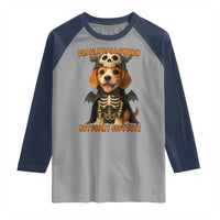 Beagle Halloween Skeleton Raglan Shirt Not Scary Just Cute Dog Lover - Wonder Print Shop
