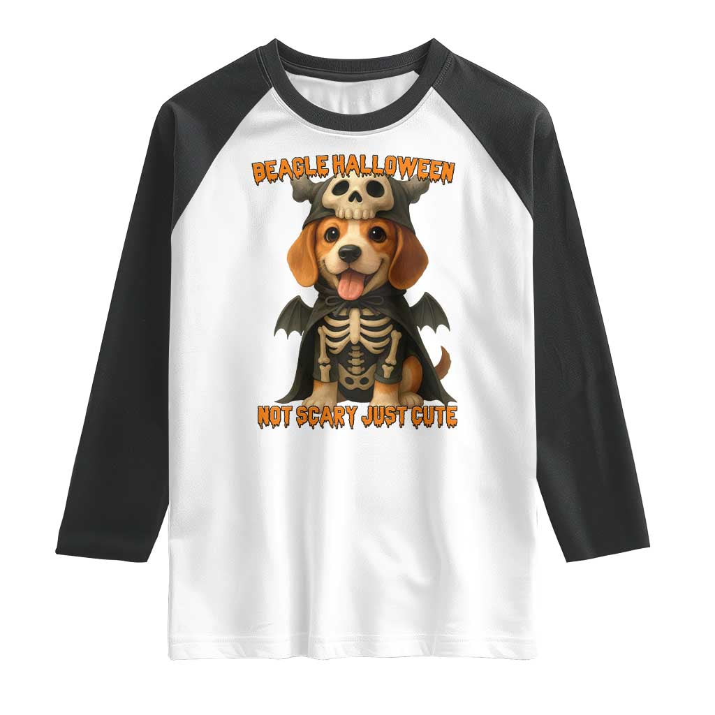 Beagle Halloween Skeleton Raglan Shirt Not Scary Just Cute Dog Lover - Wonder Print Shop