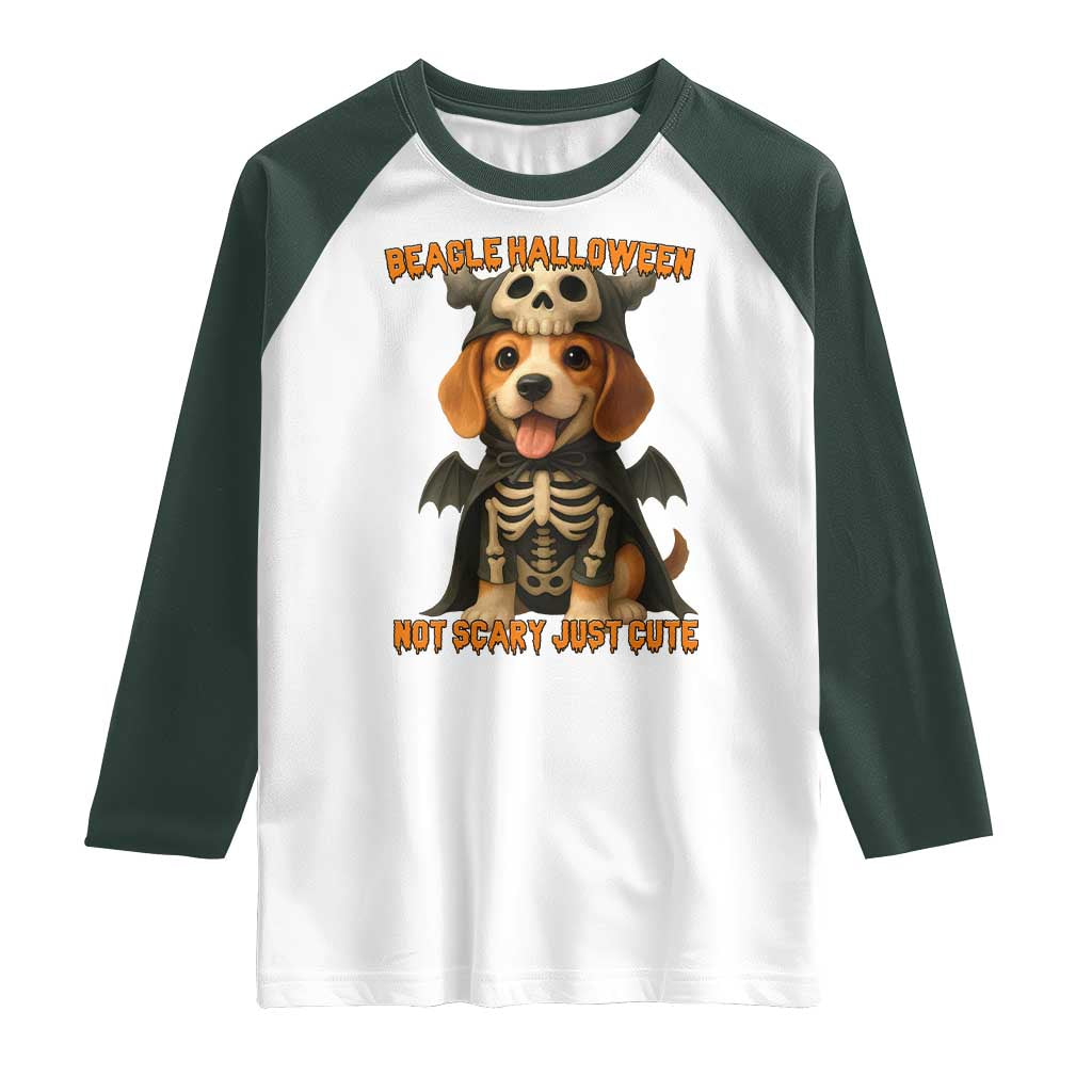 Beagle Halloween Skeleton Raglan Shirt Not Scary Just Cute Dog Lover - Wonder Print Shop