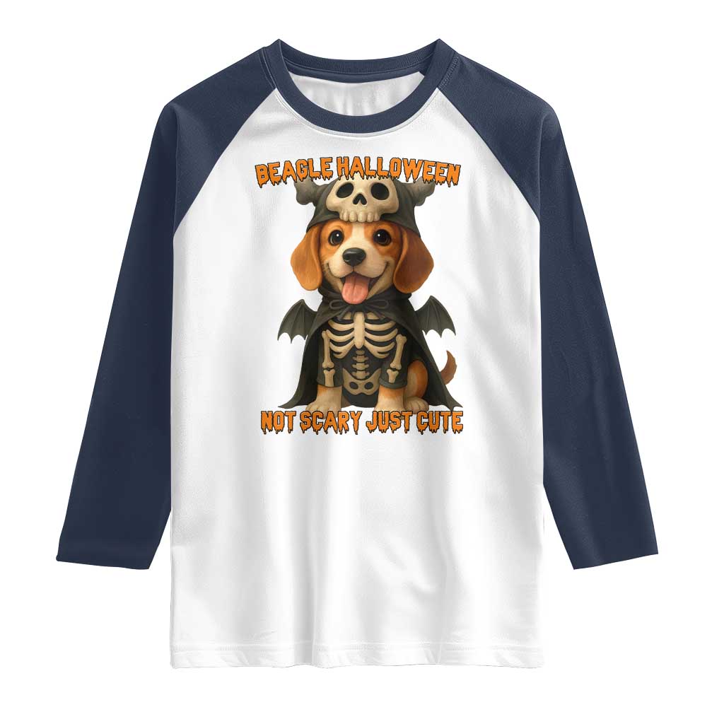 Beagle Halloween Skeleton Raglan Shirt Not Scary Just Cute Dog Lover - Wonder Print Shop