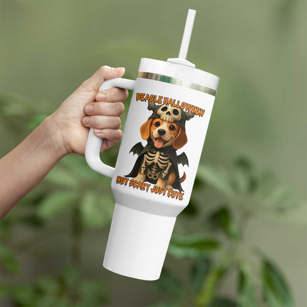Beagle Halloween Skeleton Tumbler With Handle Not Scary Just Cute Dog Lover