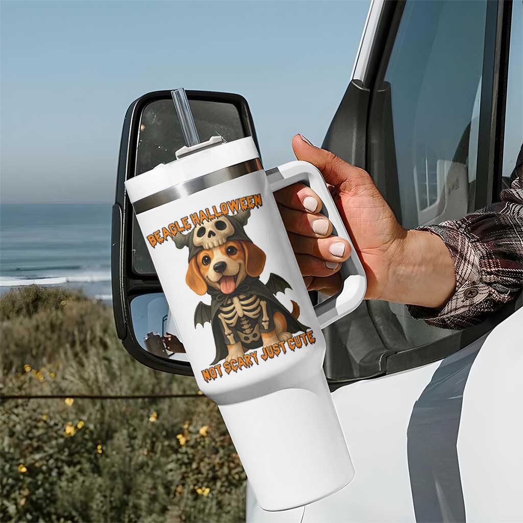 Beagle Halloween Skeleton Tumbler With Handle Not Scary Just Cute Dog Lover