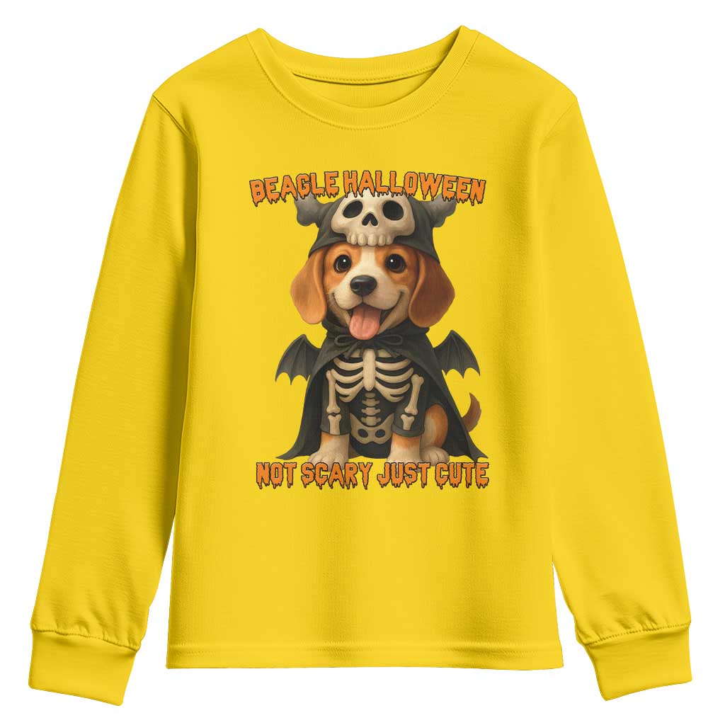 Beagle Halloween Skeleton Youth Sweatshirt Not Scary Just Cute Dog Lover - Wonder Print Shop