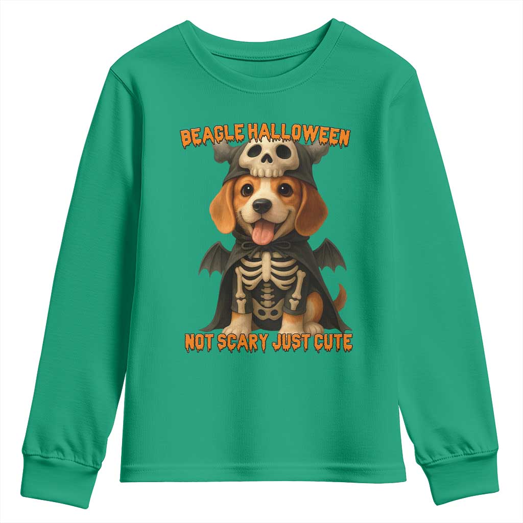 Beagle Halloween Skeleton Youth Sweatshirt Not Scary Just Cute Dog Lover - Wonder Print Shop