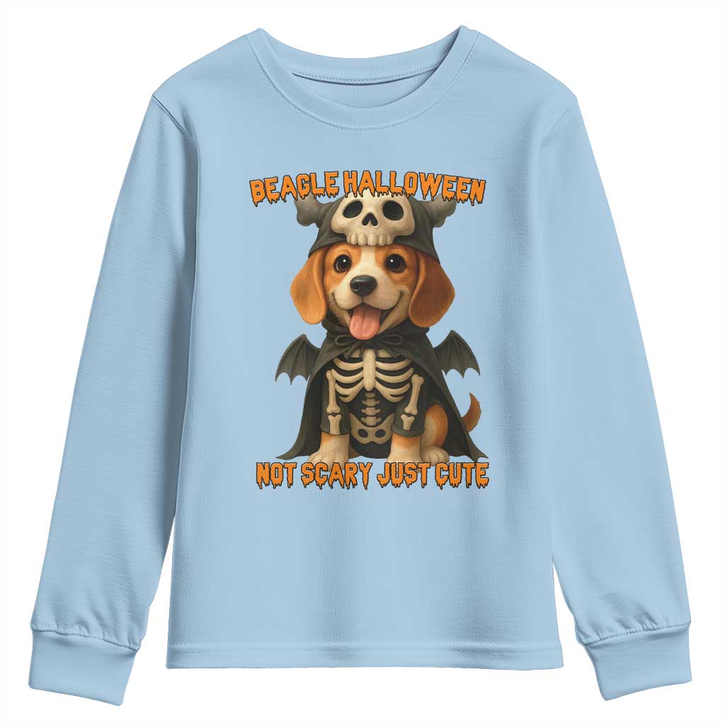 Beagle Halloween Skeleton Youth Sweatshirt Not Scary Just Cute Dog Lover - Wonder Print Shop
