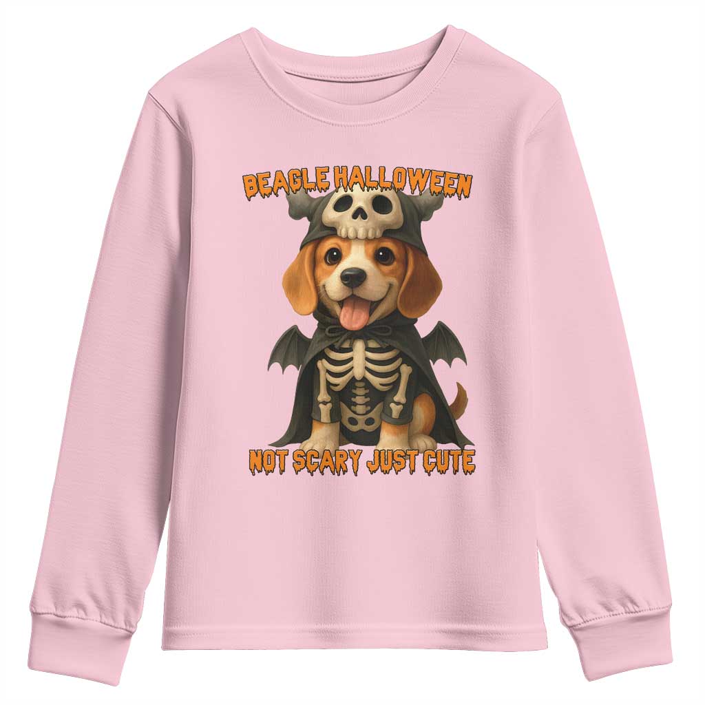 Beagle Halloween Skeleton Youth Sweatshirt Not Scary Just Cute Dog Lover - Wonder Print Shop