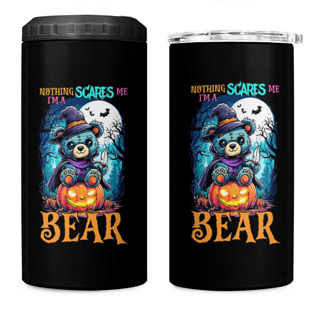 Halloween Killer Witch Teddy Bear 4 in 1 Can Cooler Tumbler Nothing Scares Me