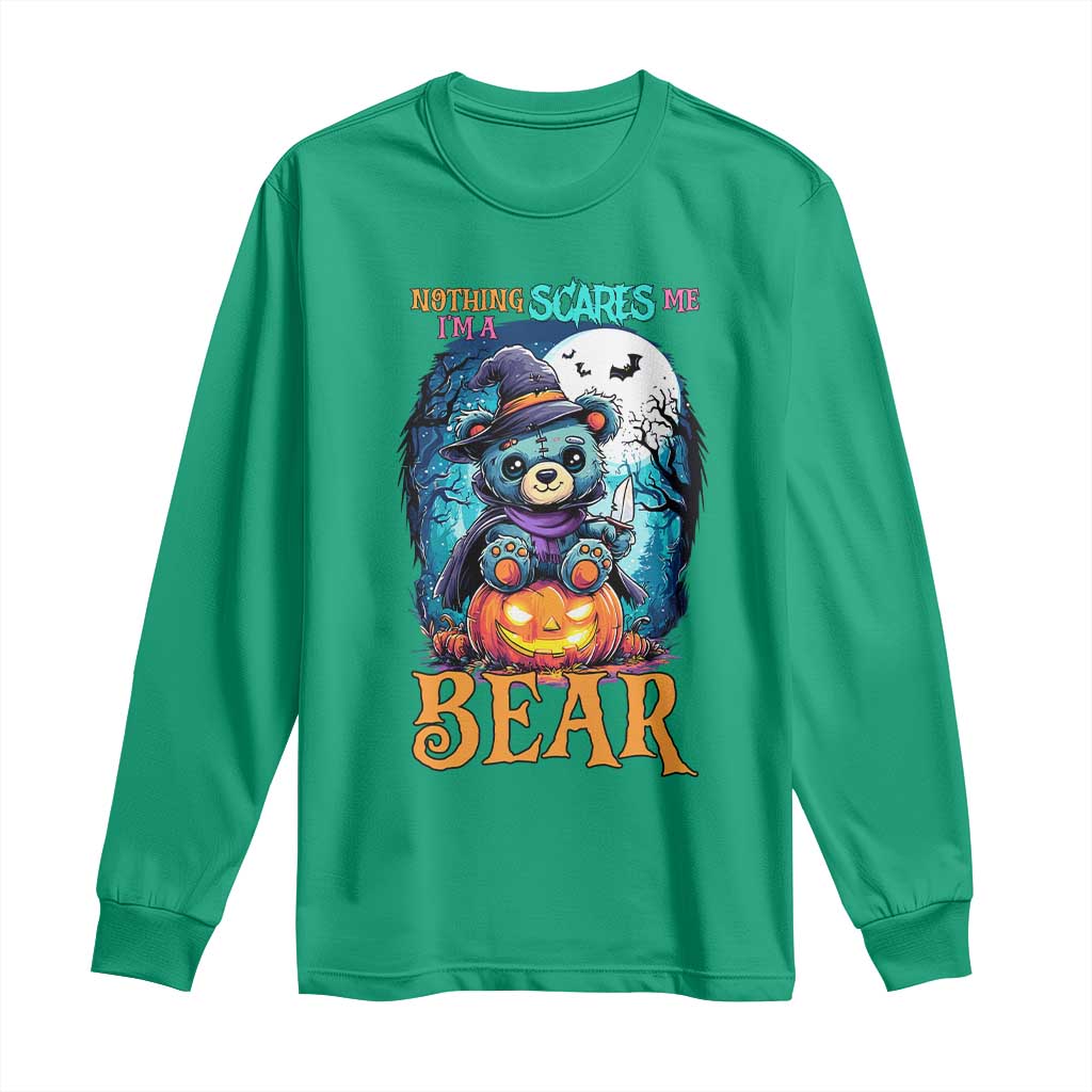 Halloween Killer Witch Teddy Bear Long Sleeve Shirt Nothing Scares Me - Wonder Print Shop