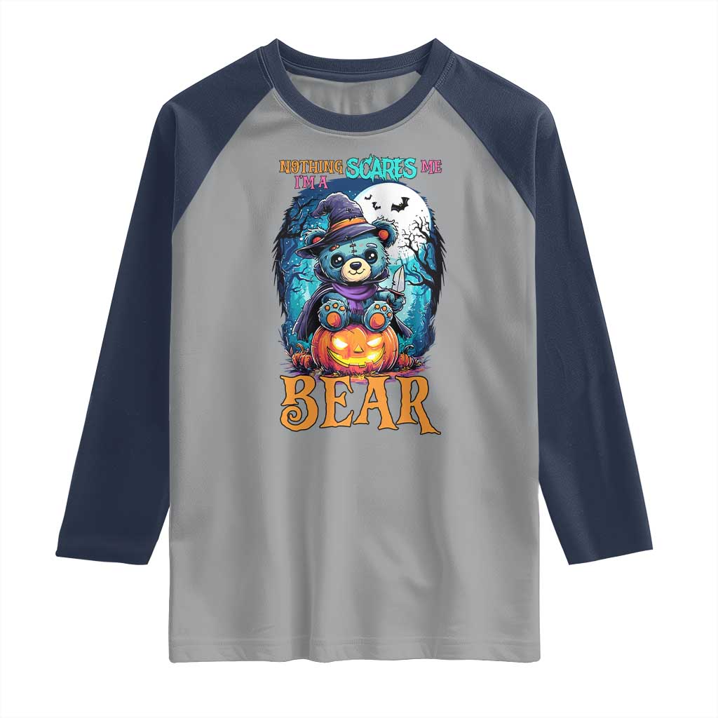 Halloween Killer Witch Teddy Bear Raglan Shirt Nothing Scares Me - Wonder Print Shop