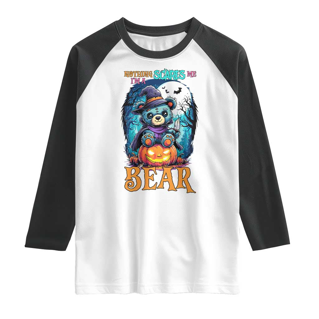 Halloween Killer Witch Teddy Bear Raglan Shirt Nothing Scares Me - Wonder Print Shop