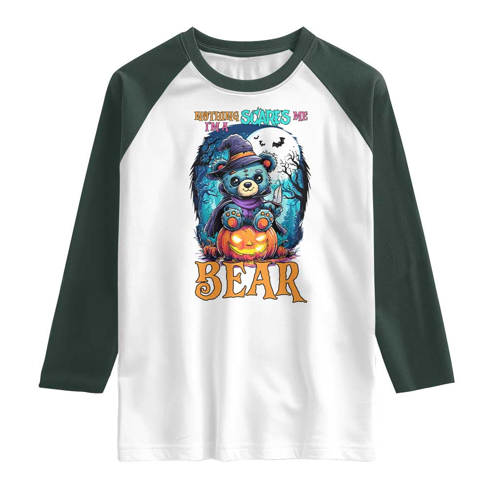 Halloween Killer Witch Teddy Bear Raglan Shirt Nothing Scares Me - Wonder Print Shop