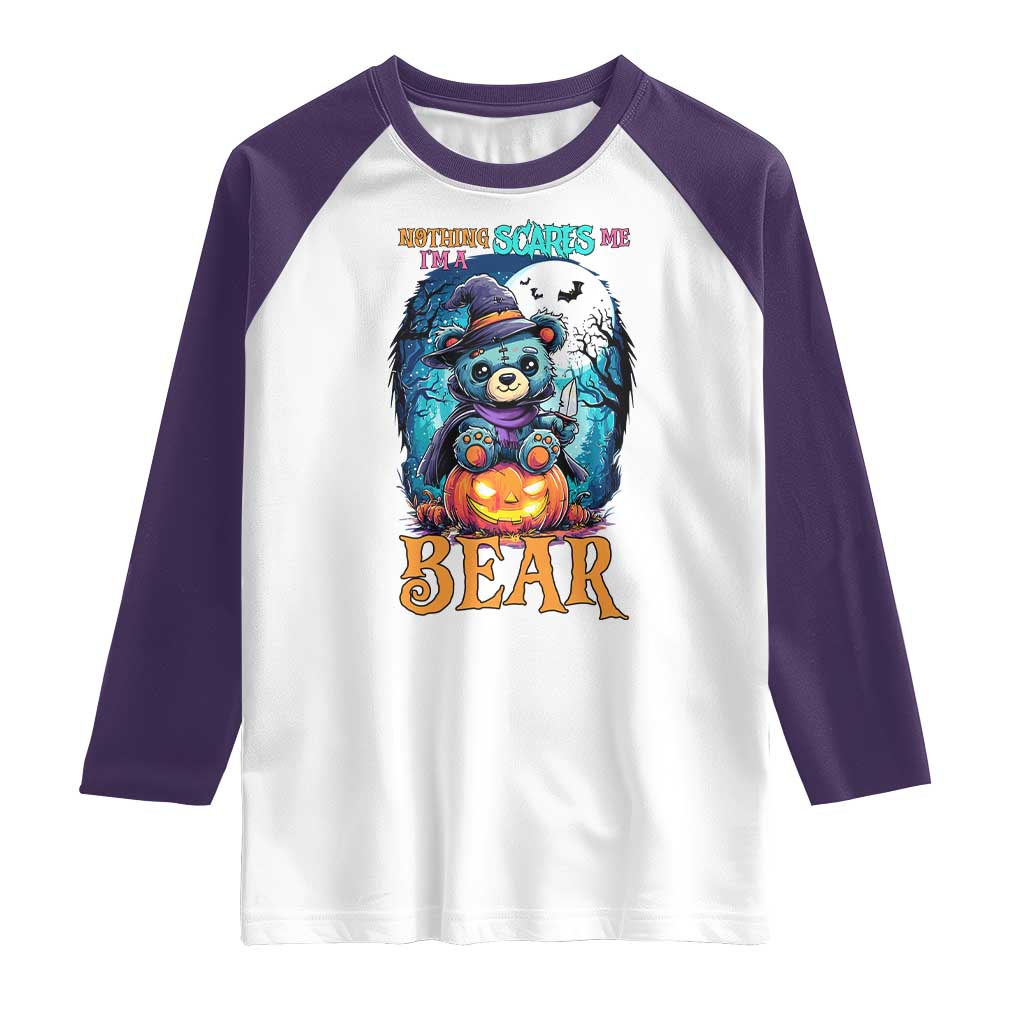 Halloween Killer Witch Teddy Bear Raglan Shirt Nothing Scares Me - Wonder Print Shop