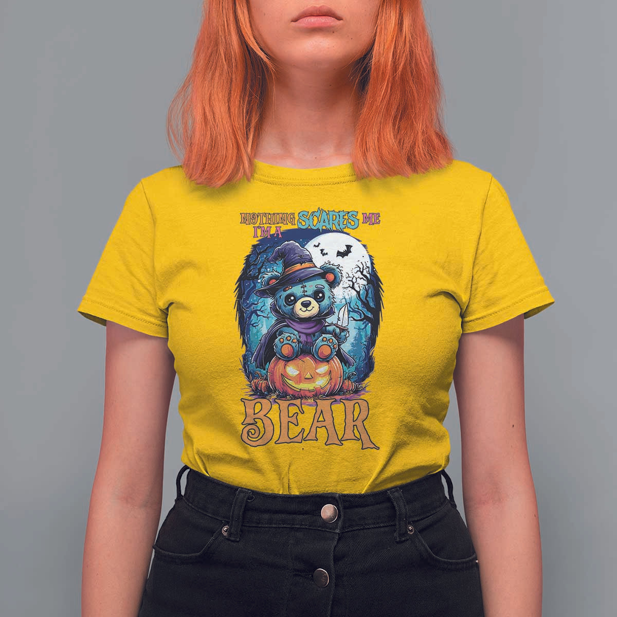 Halloween Killer Witch Teddy Bear T Shirt For Women Nothing Scares Me - Wonder Print Shop