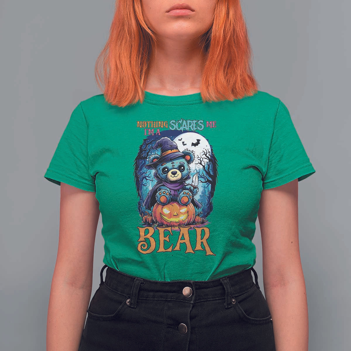 Halloween Killer Witch Teddy Bear T Shirt For Women Nothing Scares Me - Wonder Print Shop