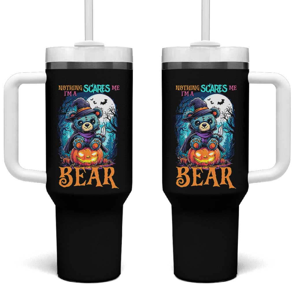 Halloween Killer Witch Teddy Bear Tumbler With Handle Nothing Scares Me