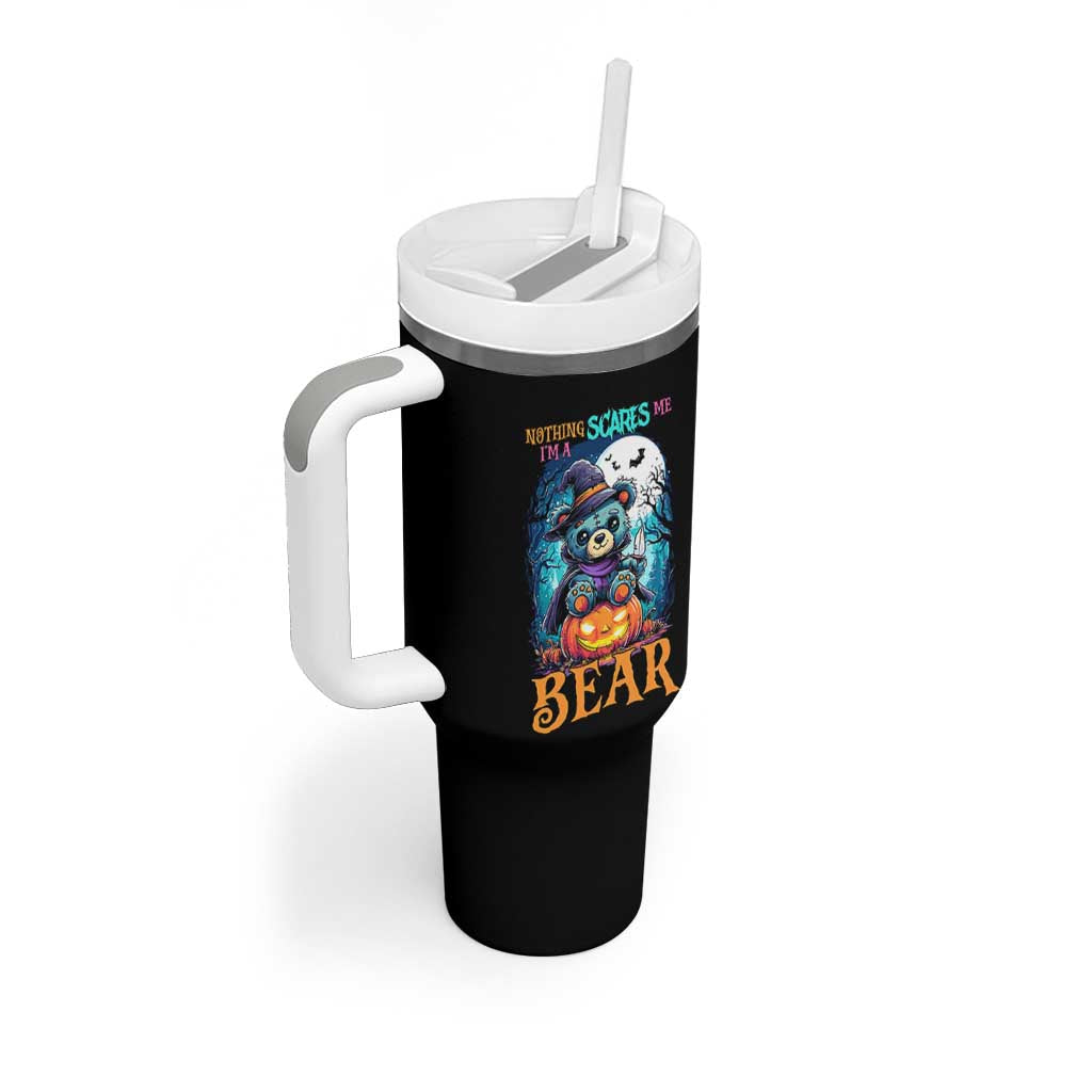 Halloween Killer Witch Teddy Bear Tumbler With Handle Nothing Scares Me