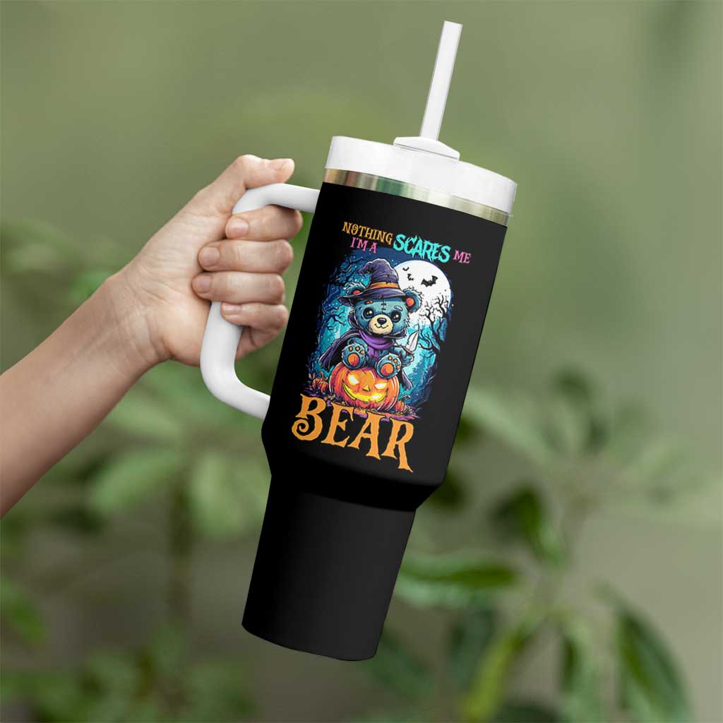 Halloween Killer Witch Teddy Bear Tumbler With Handle Nothing Scares Me