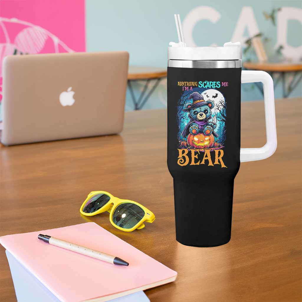 Halloween Killer Witch Teddy Bear Tumbler With Handle Nothing Scares Me