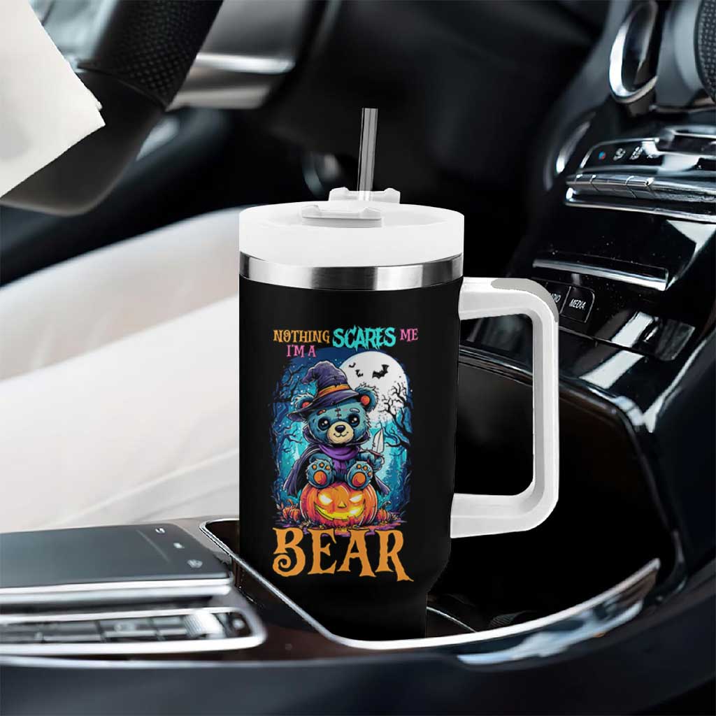 Halloween Killer Witch Teddy Bear Tumbler With Handle Nothing Scares Me
