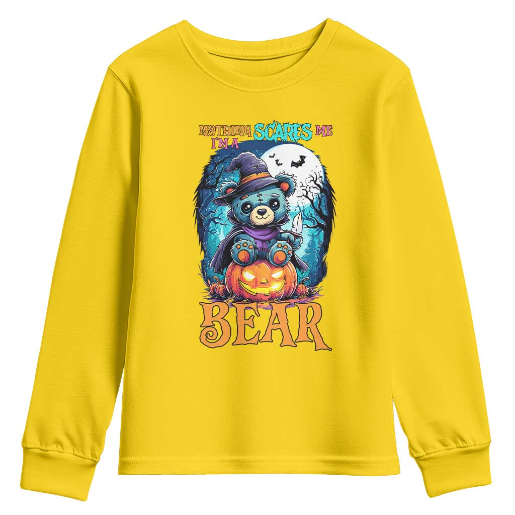 Halloween Killer Witch Teddy Bear Youth Sweatshirt Nothing Scares Me - Wonder Print Shop