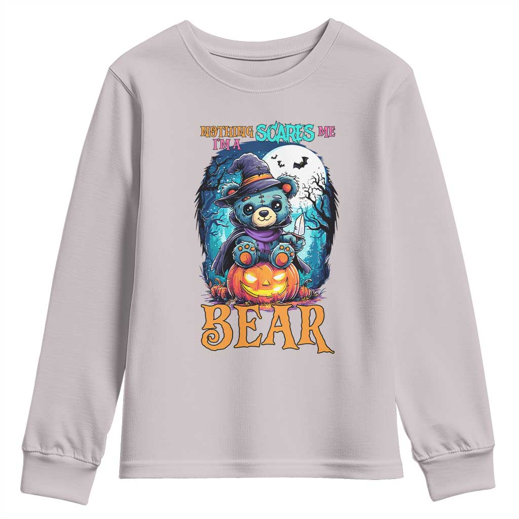 Halloween Killer Witch Teddy Bear Youth Sweatshirt Nothing Scares Me - Wonder Print Shop