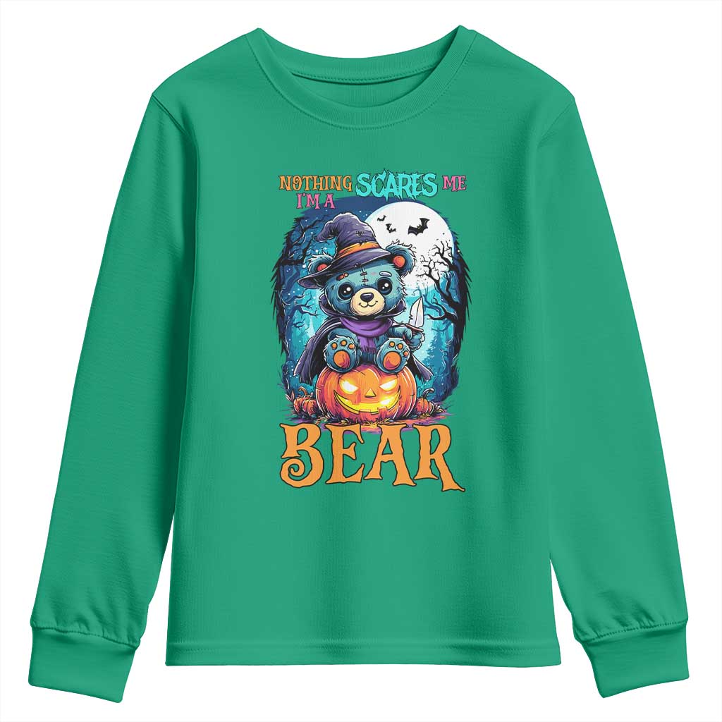 Halloween Killer Witch Teddy Bear Youth Sweatshirt Nothing Scares Me - Wonder Print Shop