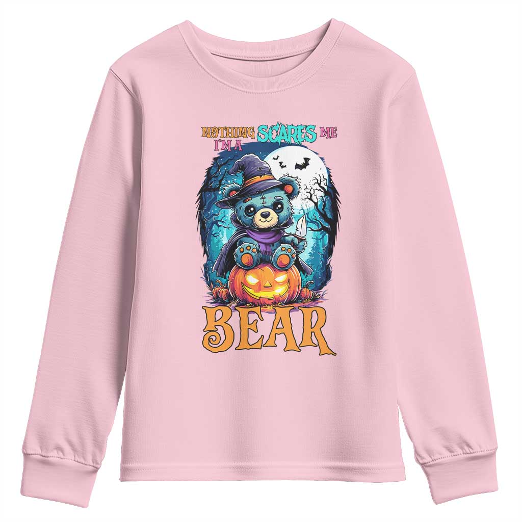 Halloween Killer Witch Teddy Bear Youth Sweatshirt Nothing Scares Me - Wonder Print Shop
