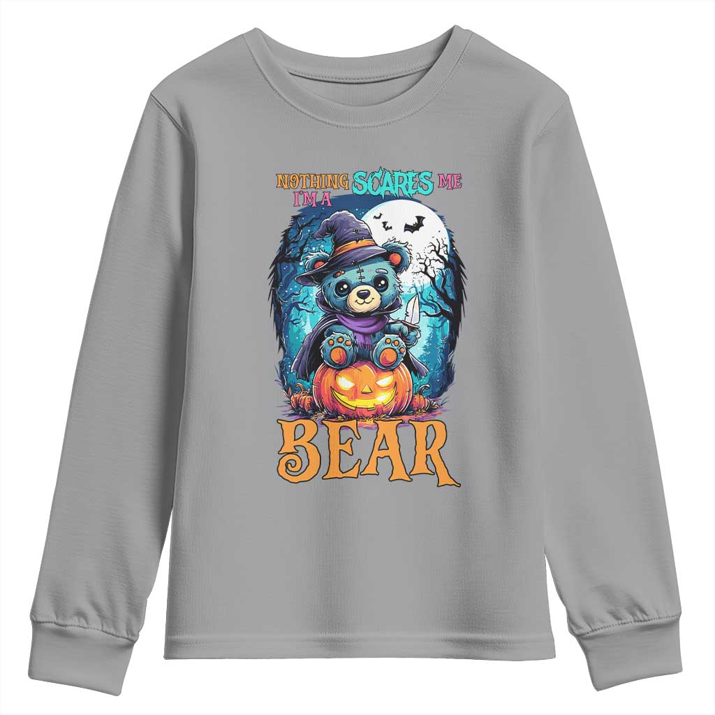 Halloween Killer Witch Teddy Bear Youth Sweatshirt Nothing Scares Me - Wonder Print Shop
