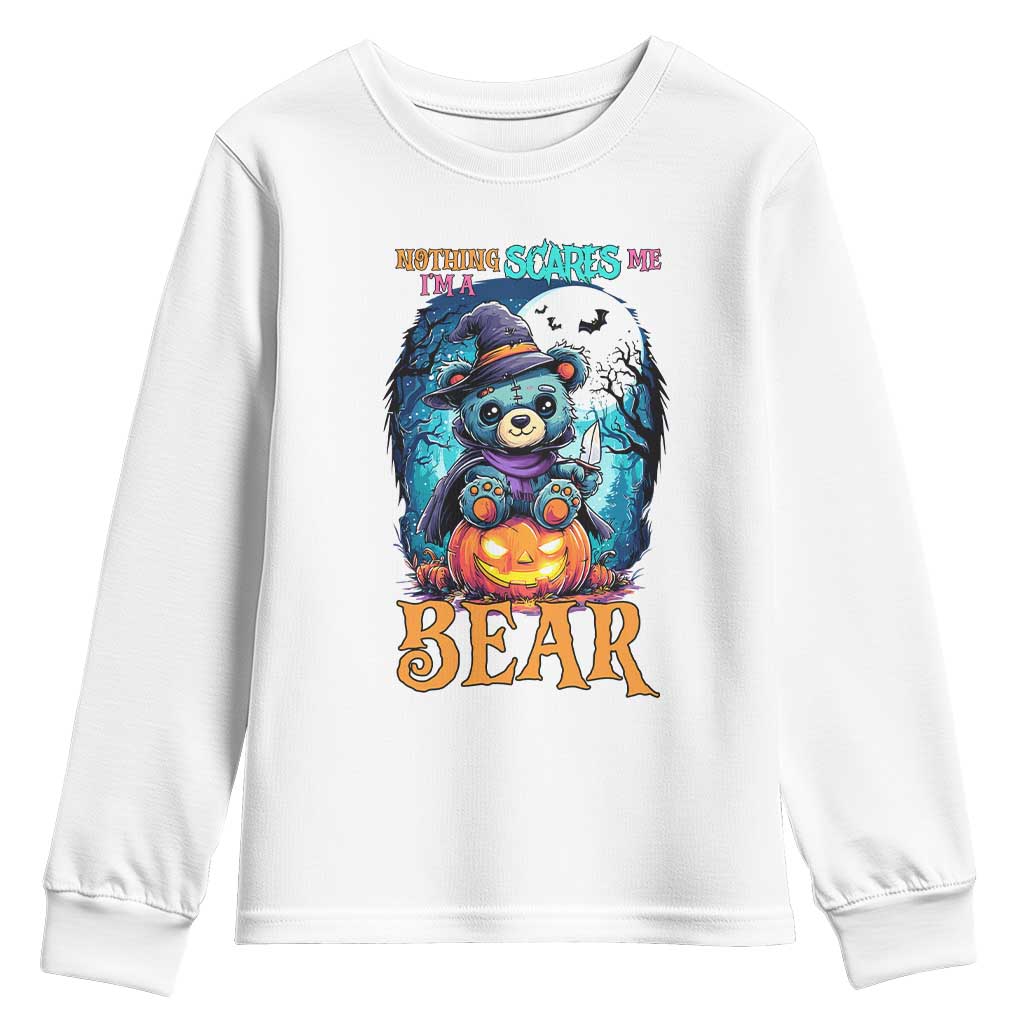 Halloween Killer Witch Teddy Bear Youth Sweatshirt Nothing Scares Me - Wonder Print Shop
