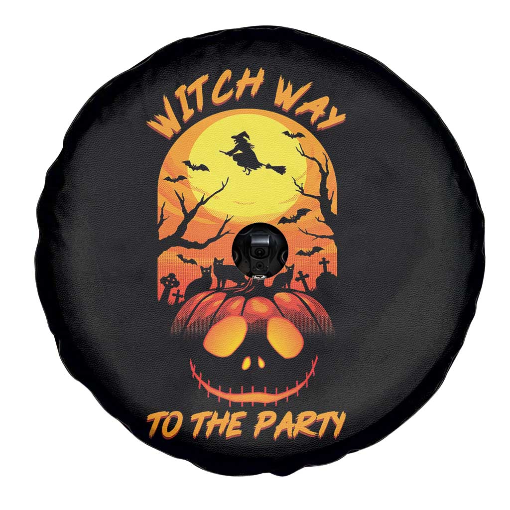 Halloween Witch Way To The Party Spare Tire Cover Black Cat Pumpkin - Wonder Print Shop
