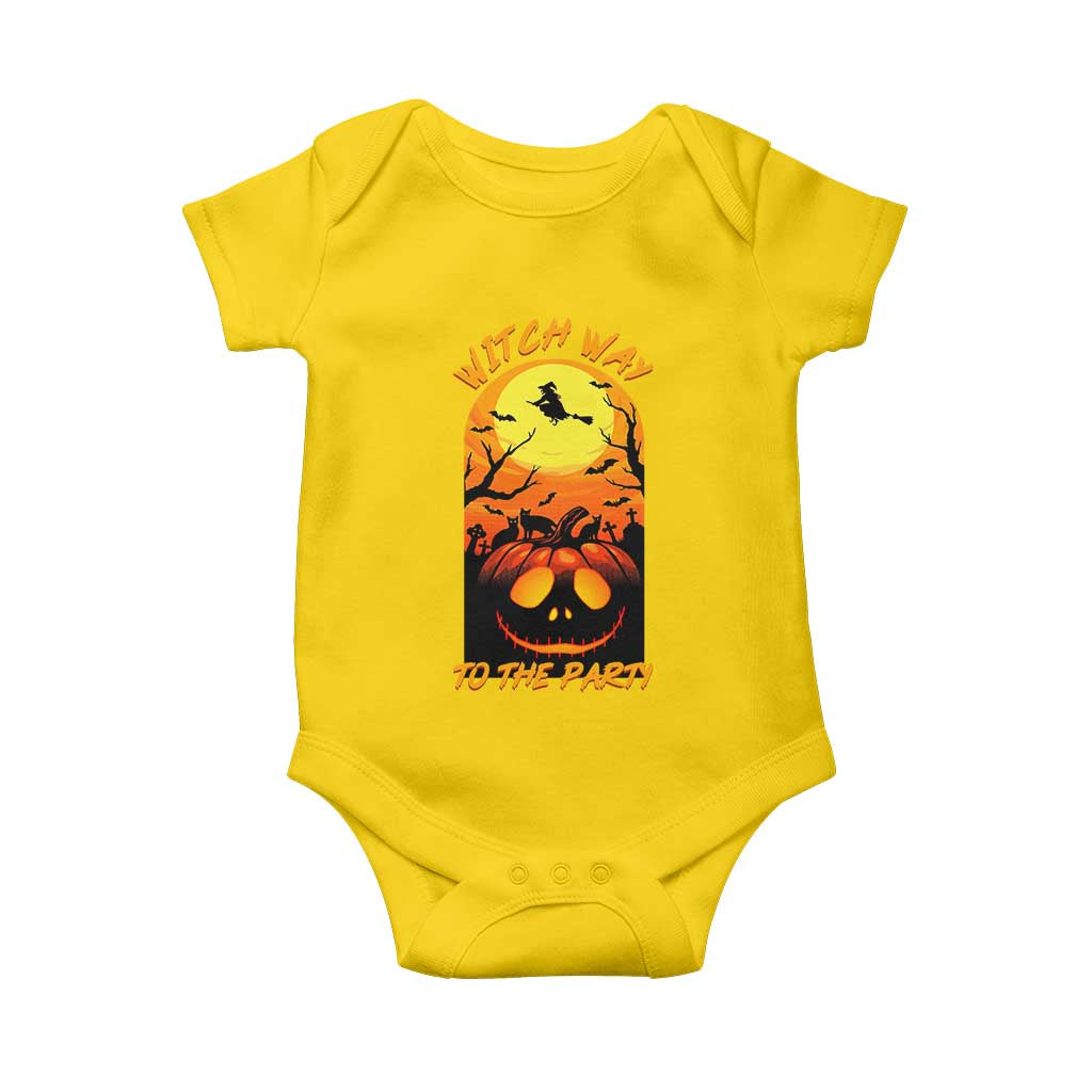 Halloween Witch Way To The Party Baby Onesie Black Cat Pumpkin - Wonder Print Shop