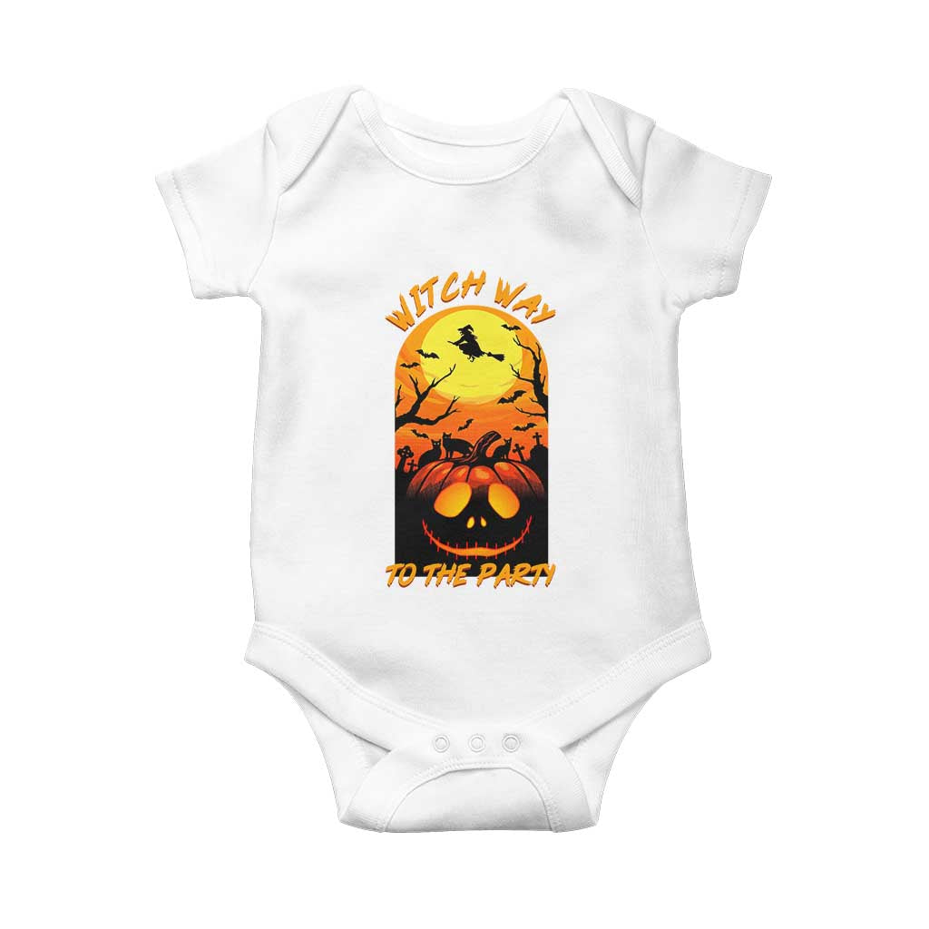 Halloween Witch Way To The Party Baby Onesie Black Cat Pumpkin - Wonder Print Shop