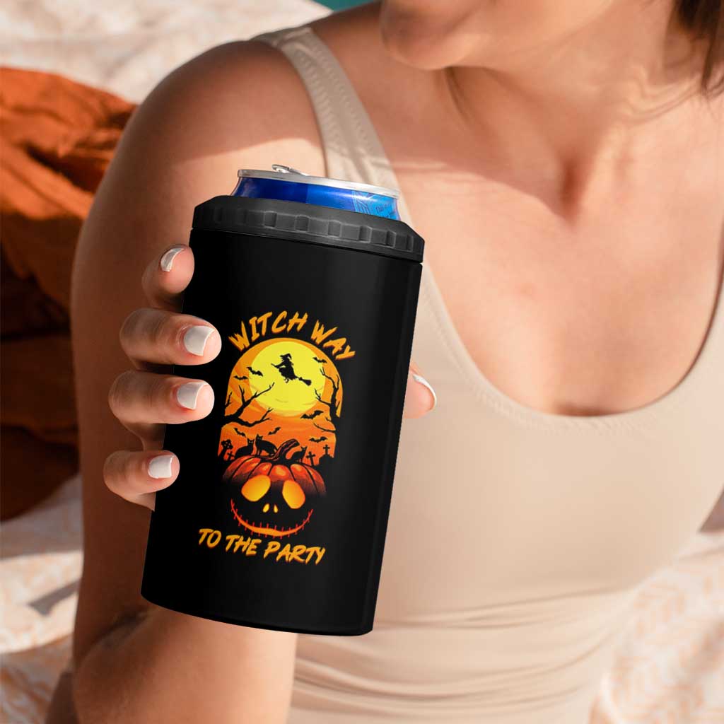 Halloween Witch Way To The Party 4 in 1 Can Cooler Tumbler Black Cat Pumpkin