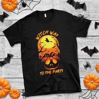 Halloween Witch Way To The Party T Shirt Black Cat Pumpkin - Wonder Print Shop