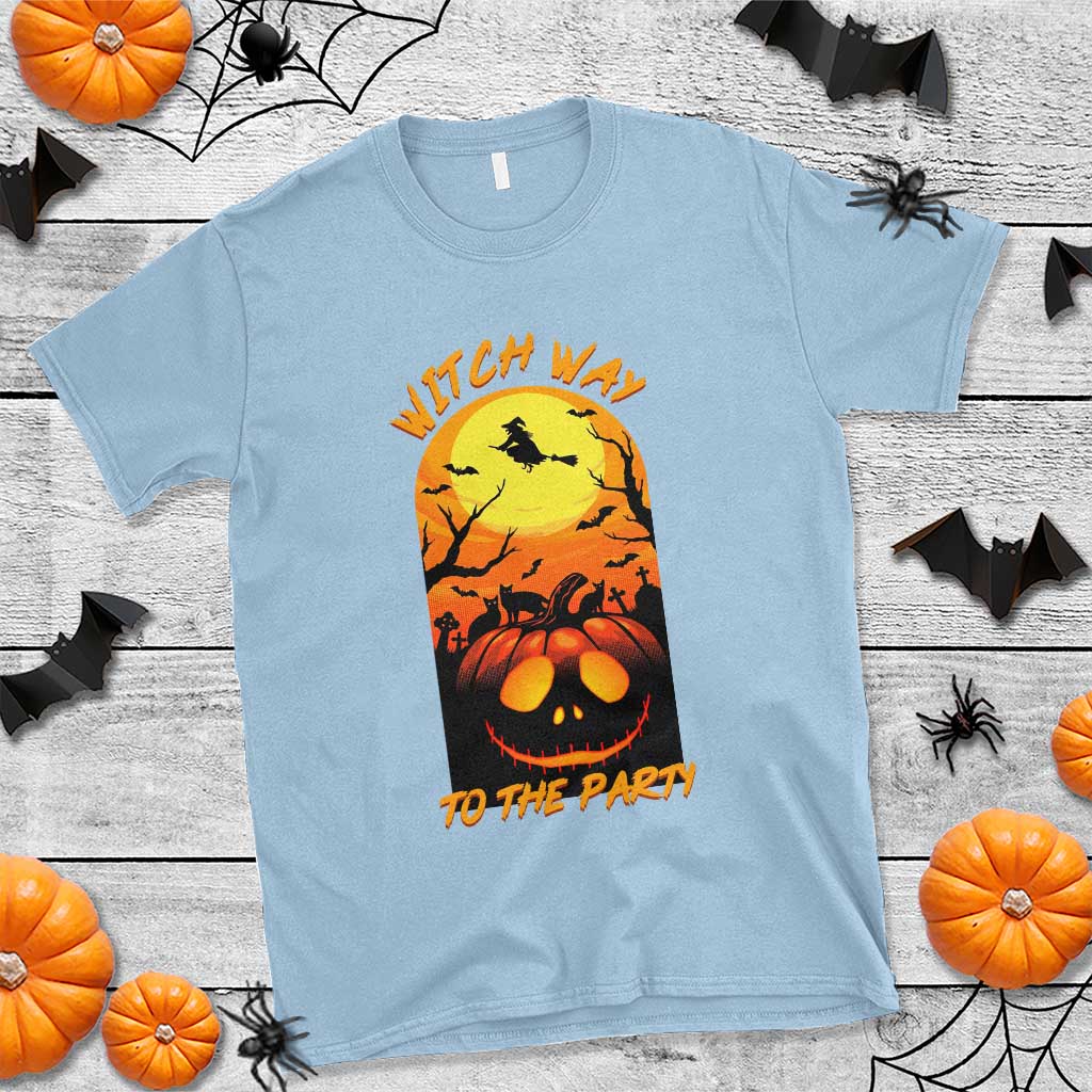Halloween Witch Way To The Party T Shirt Black Cat Pumpkin - Wonder Print Shop