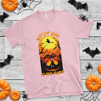 Halloween Witch Way To The Party T Shirt Black Cat Pumpkin - Wonder Print Shop