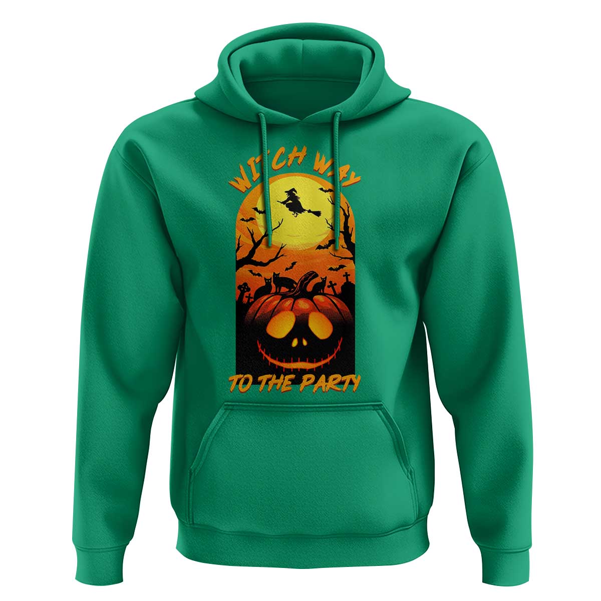 Halloween Witch Way To The Party Hoodie Black Cat Pumpkin - Wonder Print Shop
