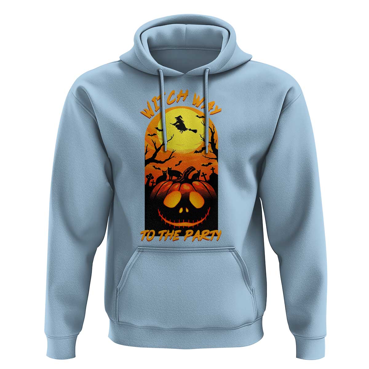 Halloween Witch Way To The Party Hoodie Black Cat Pumpkin - Wonder Print Shop