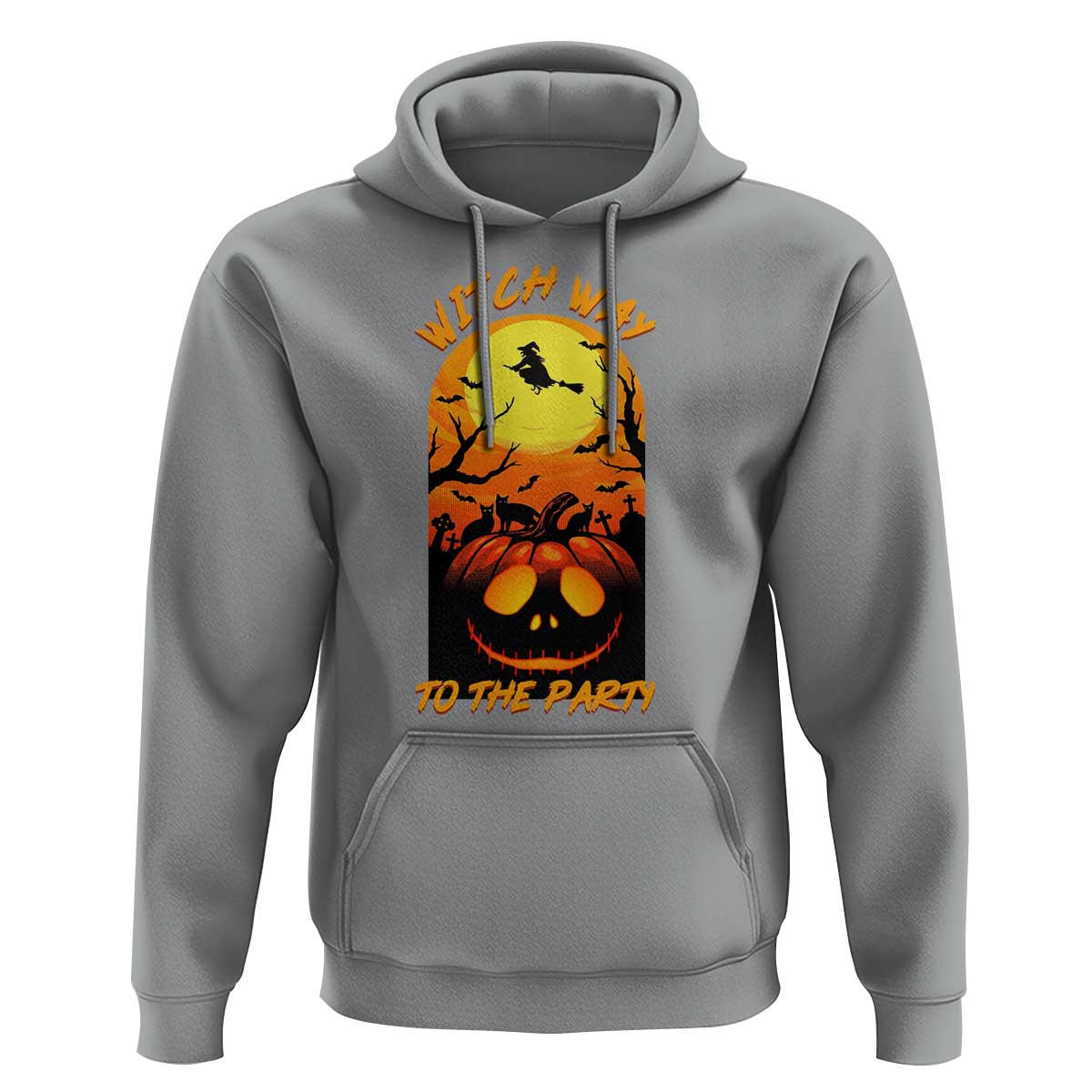 Halloween Witch Way To The Party Hoodie Black Cat Pumpkin - Wonder Print Shop