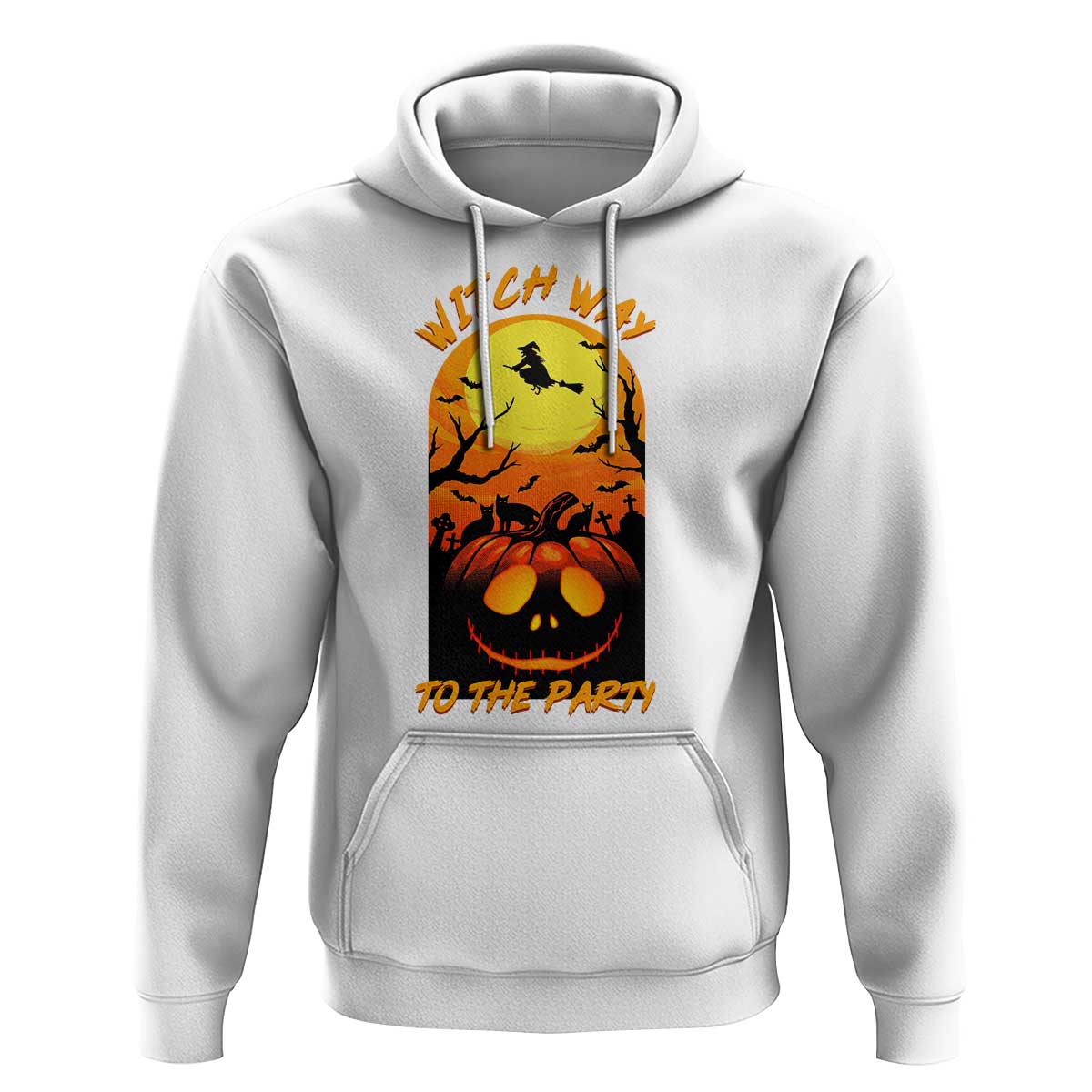Halloween Witch Way To The Party Hoodie Black Cat Pumpkin - Wonder Print Shop