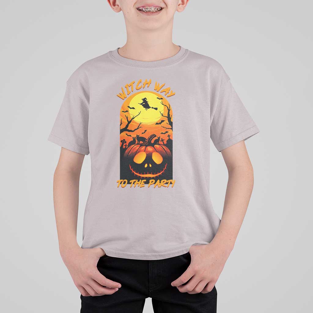 Halloween Witch Way To The Party T Shirt For Kid Black Cat Pumpkin - Wonder Print Shop